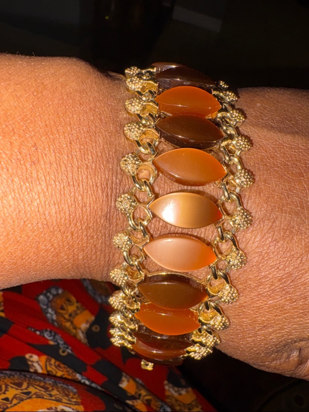 Gold-Tone Tan and Brown Link Bracelet - Women Jewelry Vintage, New